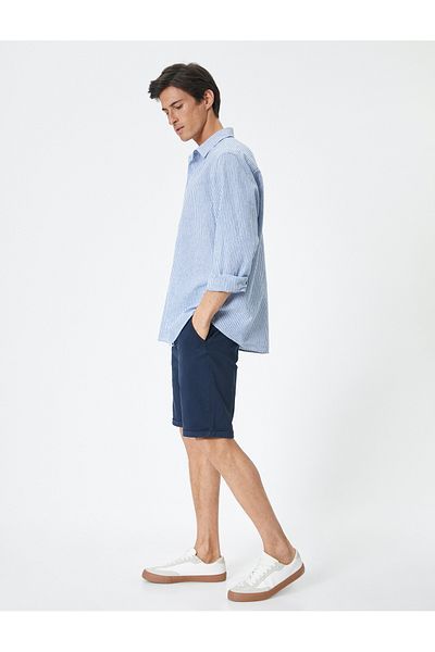 Koton Chino Fabric Slim Fit Shorts - Buttoned Pocket Layered Leg