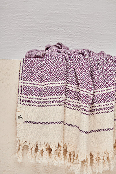 Vi’cotton Purple Patterned Tufted Muslin Bath Towel - 100% Cotton, 89X170 Cm, for Beach and Bath