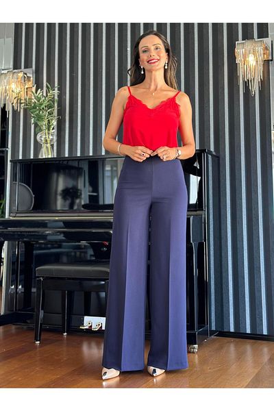 Atelier Derin High Waist Wide Leg Navy Blue Trousers