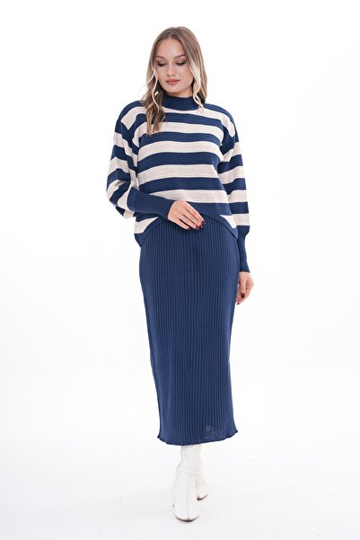 ŞİMAL Kadın Çizgi Desenli Triko Örme İkili Takım 255049 -