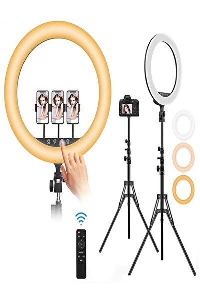 Coverzone 18 inch Halka ışık Tripodlu 3 Telefon Tutuculu Kumandalı Çift Usb Y...
