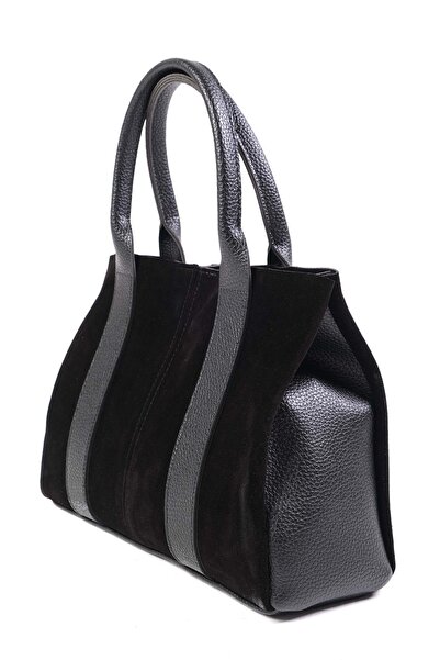 Mio Gusto Dámská kožená taška do ruky a přes rameno z pravé semišové černé barvy