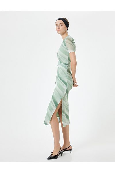 Koton Midi-Bodycon-Kleid Kurzarm Rundhalsausschnitt Schlitz