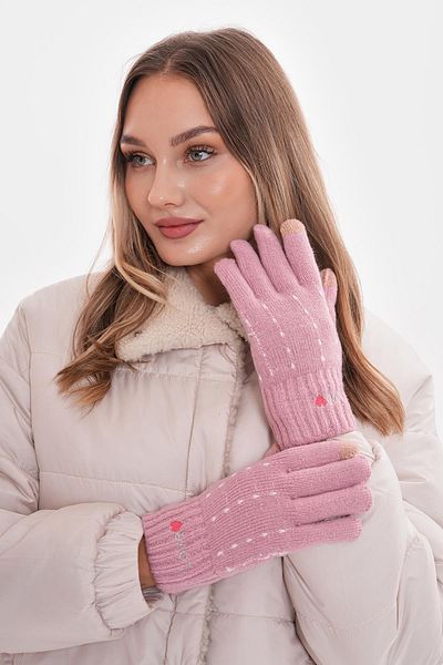 Axesoire 14703 Love Embroidered Touch Double Layer Pink Gloves