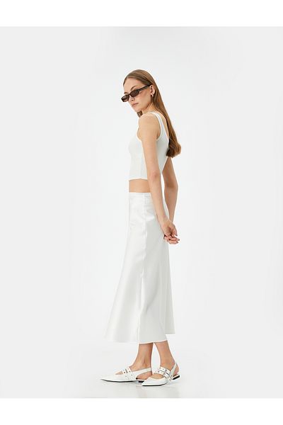 Koton Satin Midi Skirt - Regular Waist Design