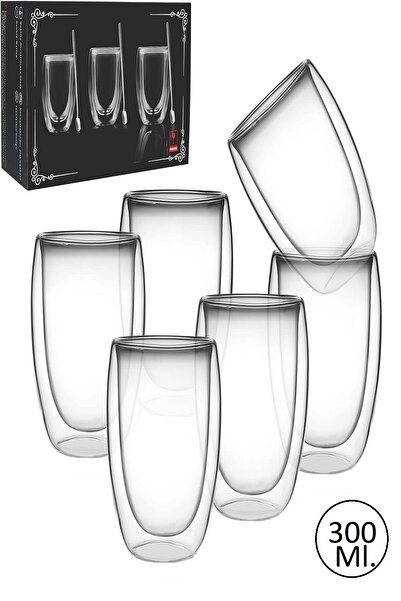 Berdina Home 6'Lı Çift Cidarlı Bardak 300 ml Ev Ofis Çay Fincanı Kahve Sunum