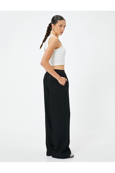 Koton Viscous Fabric - Wide Leg Trousers with Elastic Band Detail Pockets