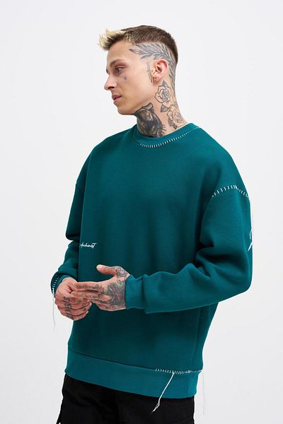 Machinist Ανδρικό φούτερ με κουβέρτα βελονιά Petrol Green