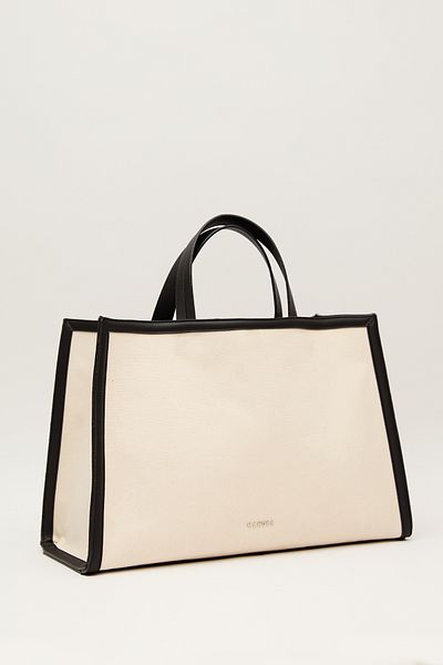 Manuka Beige Canvas Shopper Bag - Leather Detailed