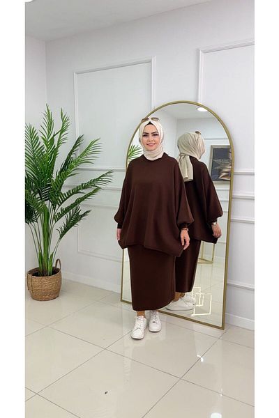 VALENS BOUTİQUE Σετ Hijab Φούστα και Τουνίκ - Πλεκτό, Loose Fit