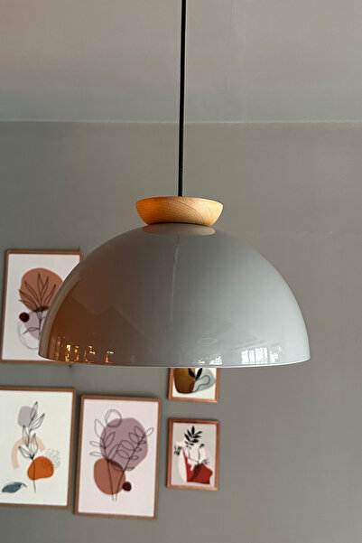 Bamyum Yimpi Gri Avize Ahşap Tekli Sarkıt Salon Kuaför Cafe Dekoratif Aydınlatma Pastane