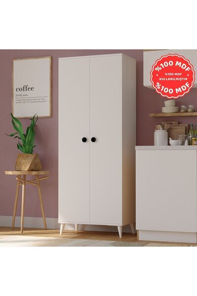 İMBAŞ 2 Kapaklı 5 Raflı MEGA Çok Amaçlı Mutfak Dolabı Banyo Dolabı Beyaz %100 MDF