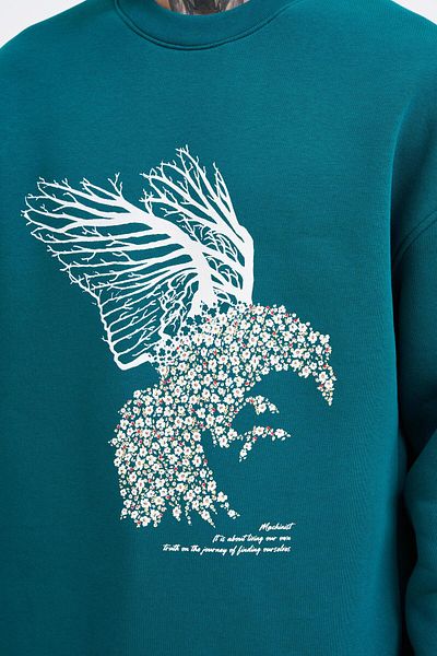 Machinist Ανδρικό φούτερ Floral Bird Petrol Green