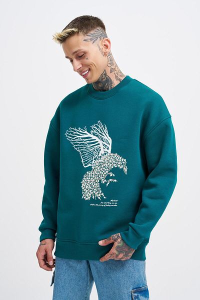 Machinist Ανδρικό φούτερ Floral Bird Petrol Green