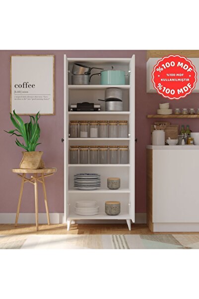 İMBAŞ 2 Kapaklı 5 Raflı MEGA Çok Amaçlı Mutfak Dolabı Banyo Dolabı Beyaz %100 MDF