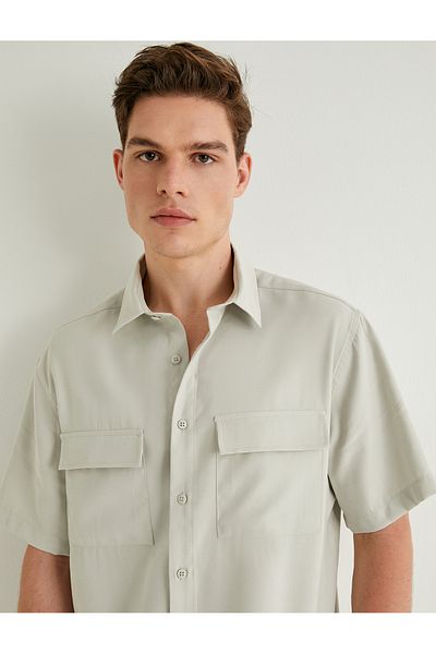 Koton Short Sleeve Shirt Buttoned Flap Pocket Detail Viscose Fabric Regular Fit