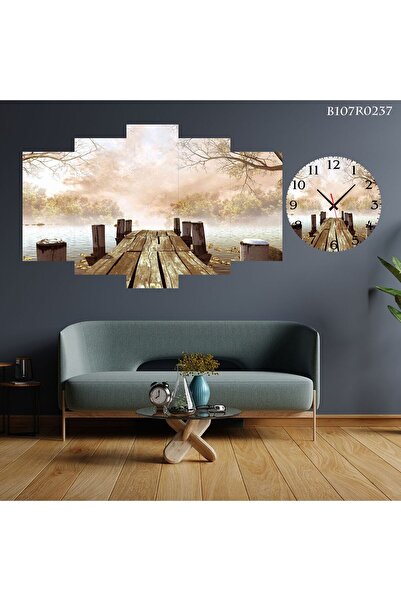 Değerli Parçalı Ahşap Duvar Tablo 5 Parça Set Ve Saatli