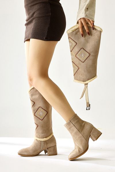 Limoya Hilka Mink Suede Αφαιρούμενες Γυναικείες Μπότες Ethnic Pattern, Γυναικείες Μπότες-Γυναικείες Μπότες