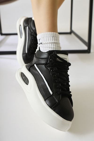 Limoya Lourin Μαύρο Δερμάτινο Μοτίβο Cool Sole Lace Up Sports Γυναικείες Μπότες, Γυναικείο Μποτάκι