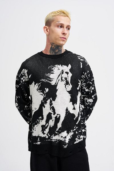 Machinist Men's Free Horses Black Sweater
