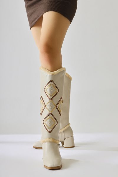Limoya Hilka Ethnic Pattern Skin Color Beige Bootie - Αφαιρούμενες γυναικείες μπότες