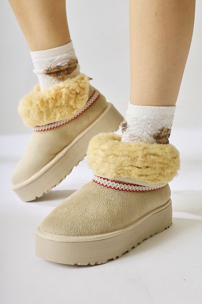 Limoya Γυναικείες μπότες Sin Beige Suede Πτυσσόμενες με Γούνα Εσωτερικά, Γυναικεία Μποτάκια