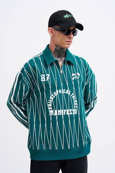 Machinist Ανδρικό φούτερ με στάμπα και φερμουάρ Polo Petrol Green