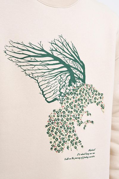 Machinist Ανδρικό φούτερ Floral Bird - SOFT BEIGE