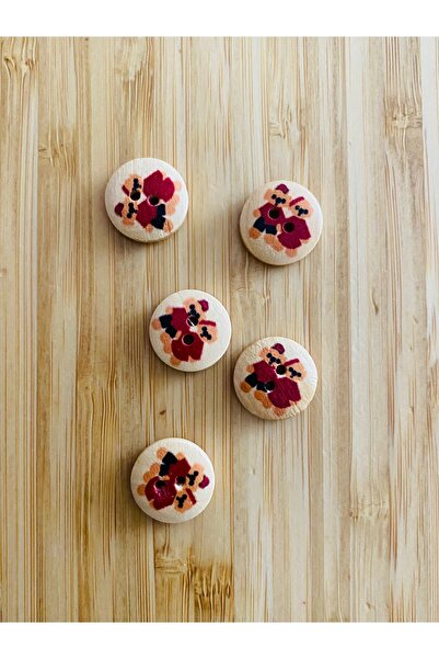 Kartopu لوحة بنمط مزدوج زر خشبي طبيعي 15 ملم. 5 عبوات. التوأم.