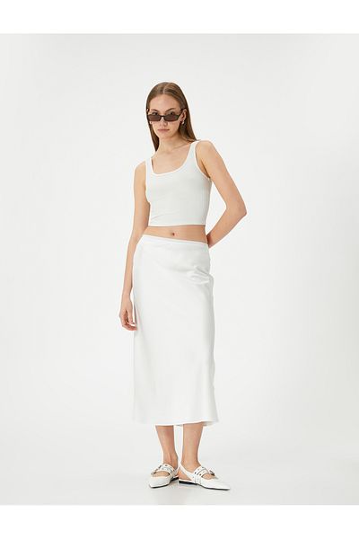 Koton Satin Midi Skirt - Regular Waist Design