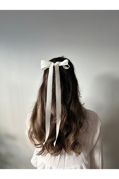 Pearly Handmade Λινό κορδέλα φιόγκος πόρπη Μίνιμαλ αξεσουάρ μαλλιών
