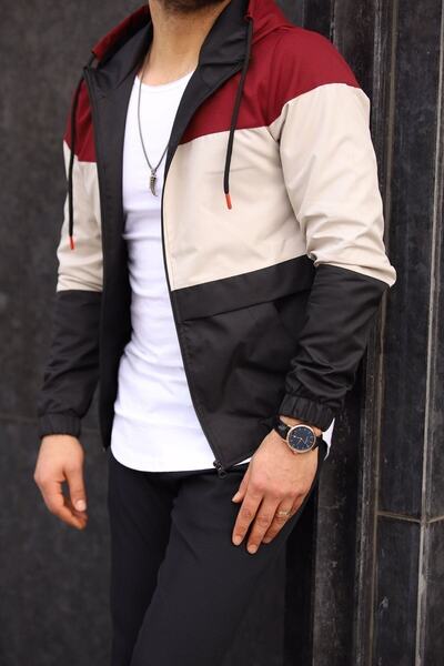 DENSMOOD Чоловічий бордовий водонепроникний вітровка та дощовик