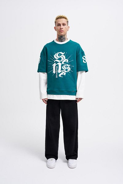 Machinist Ανδρικό φούτερ Contrast Layered Petrol Green Ecru
