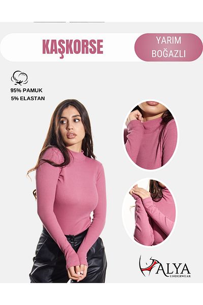 ALYA UNDERWEAR Hanorac cu jumătate de gât, țesătură cu nervuri, bluză din lycra, casual Dusty Rose Badi