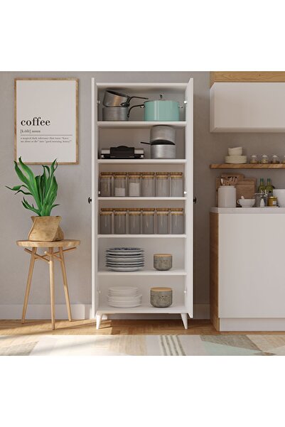 İMBAŞ 2 Kapaklı 5 Raflı MEGA Çok Amaçlı Mutfak Dolabı Banyo Dolabı Beyaz