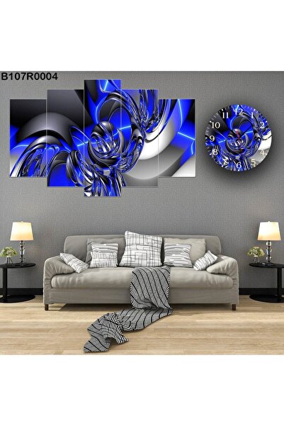 A2ZTR Parçalı Ahşap Duvar Tablo 5 Parça Set Ve Saatli