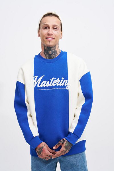 Machinist Sweat pentru bărbați Mastering Slogan Broderie Soft Blue-ecru