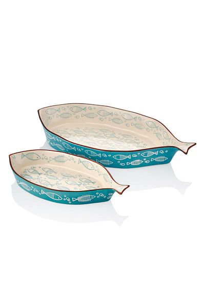 Cemile 1Sdk-Bw037K-T Turquoise 2-Piece Fish Plate 33X45 Cm