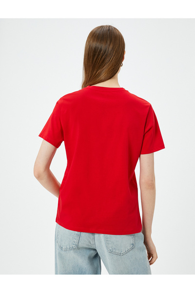 Koton Bedrucktes Baumwoll-T-Shirt mit Rundhalsausschnitt – Kurze Ärmel, Standardpassform