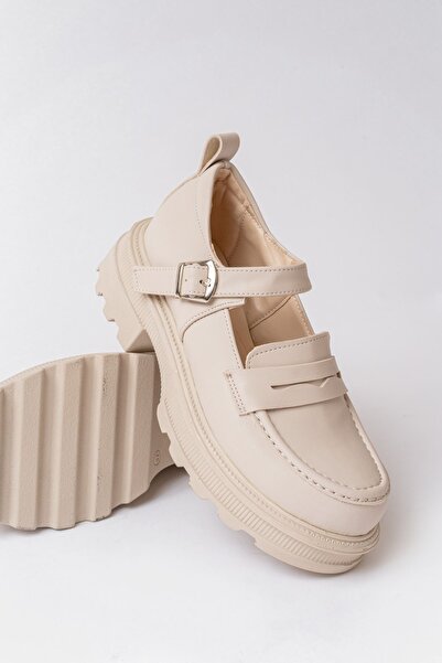infon shoes creation 745-771 Bej Kadın Günlük Yüksek Tabanlı Loafer Ayakkabı