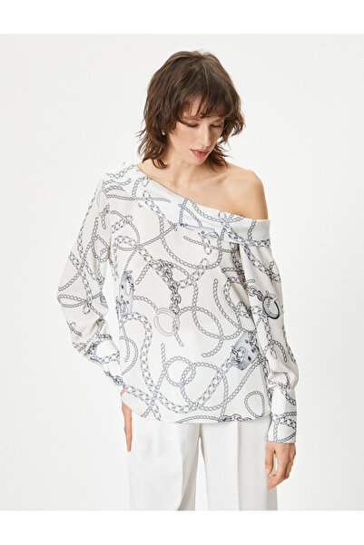 Koton Degaje Collar Blouse Shawl Patterned Long Sleeve