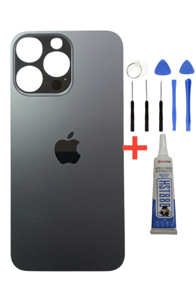 instatech iPhone 14 Pro Max Arka Kapak 14 Pro Max Pil Kapağı Cam Ürün Grafit Siyah Renk Full Set