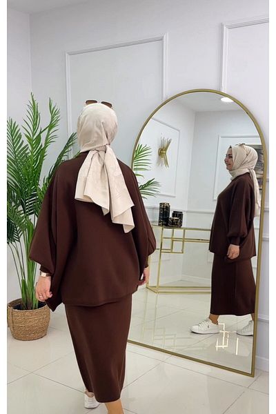 VALENS BOUTİQUE Σετ Hijab Φούστα και Τουνίκ - Πλεκτό, Loose Fit