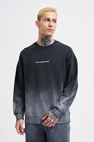 Machinist Ανδρικό φούτερ με στάμπα και ντεγκραντέ πλυμένο ασφάλτινο