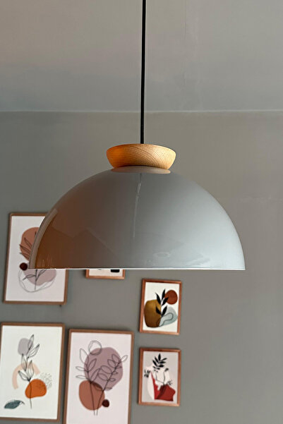 Bamyum Yimpi Gri Avize Ahşap Tekli Sarkıt Salon Kuaför Cafe Dekoratif Aydınlatma Pastane