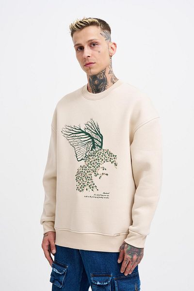 Machinist Ανδρικό φούτερ Floral Bird - SOFT BEIGE