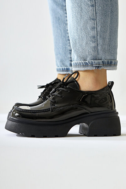 Limoya Rod Black Patent Leather Metallic Toe Moccasin, Women's Loafer Shoes