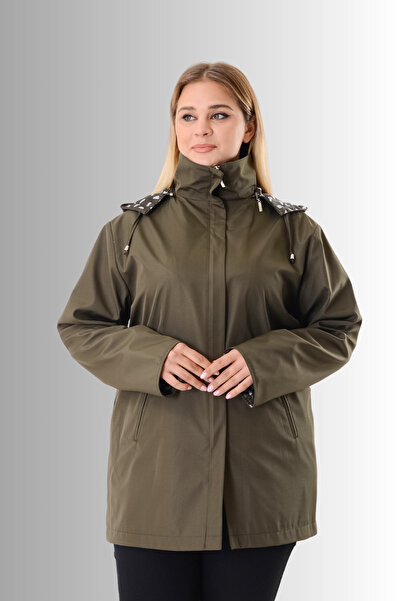 LİLAS XXL Büyük Beden Kapüşonlu Yeşil Renkli Bonding Ceket