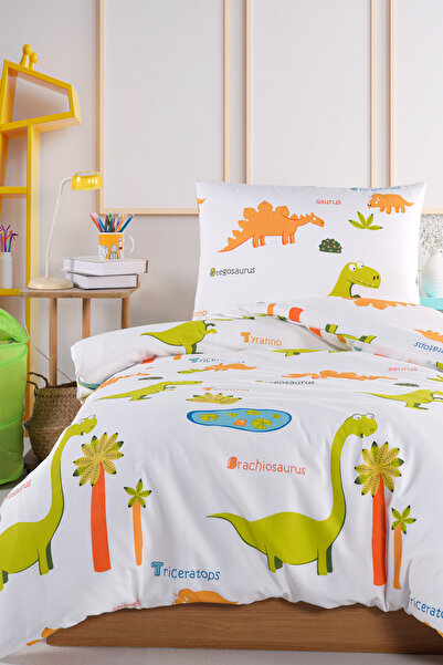 Eponj Home Junior Nevresim Seti Tek Kişilik Dinolar Beyaz