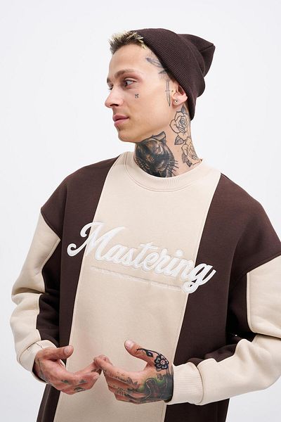 Machinist Ανδρικό σλόγκαν Mastering Embroidery - Φούτερ καφέ απαλό μπεζ δρυς